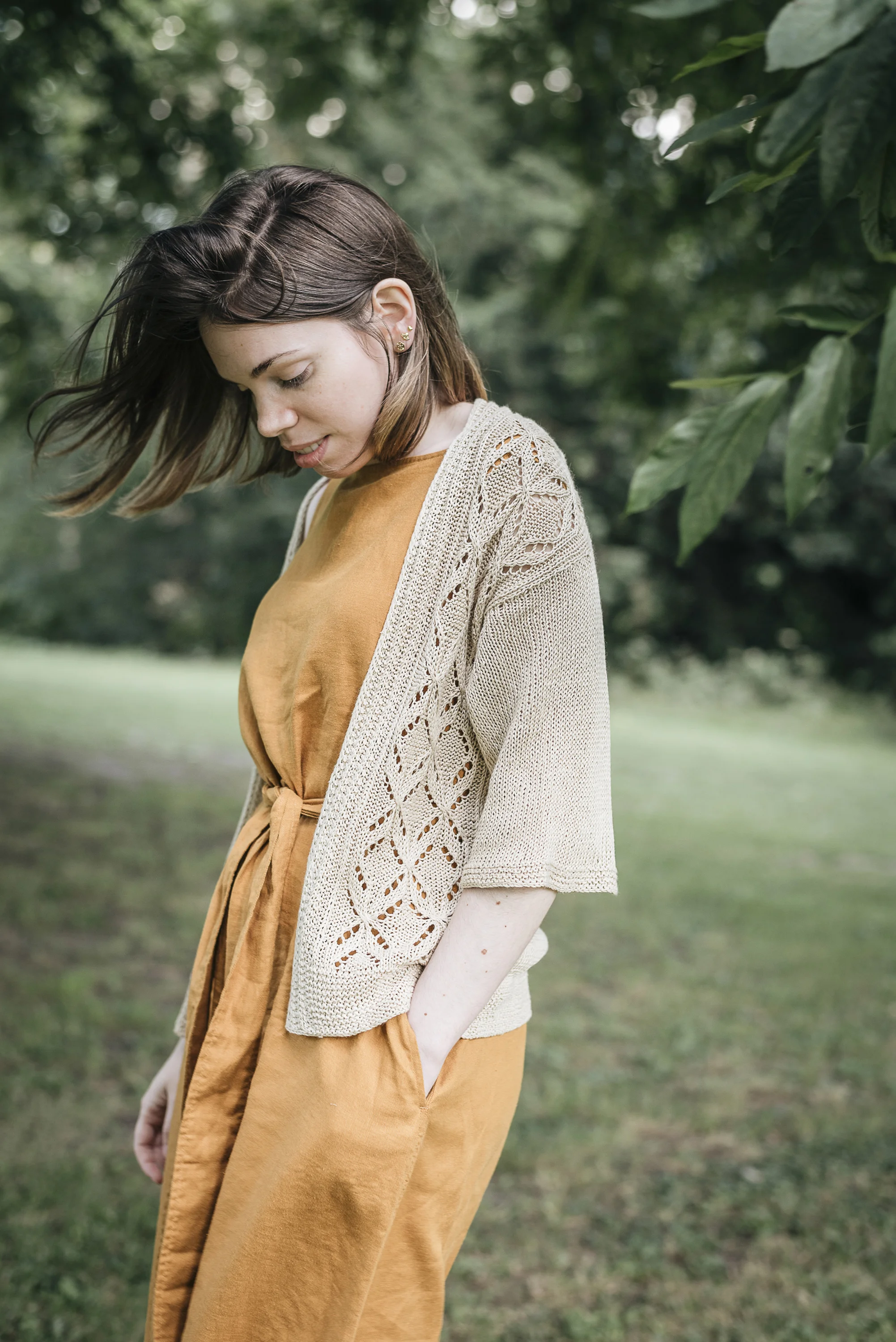 ハンドニット　Bird by amirisu　リネンカーディガン Bird Cardigan — Yellowish
